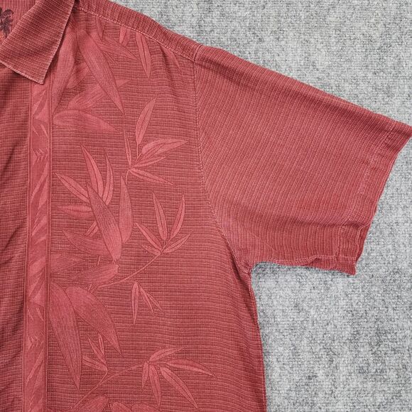 Tommy Bahama Shirt Mens XL Red Burgundy Silk Tahitian Border Camp Loop Collar - Picture 14 of 16